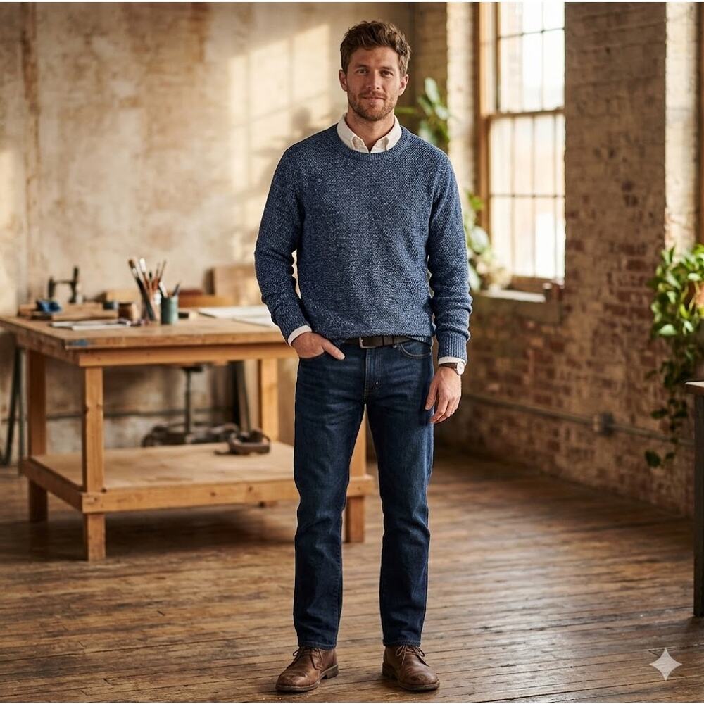 Carbon2Cobalt Heavyweight Marled Knit Crewneck Sweater XL